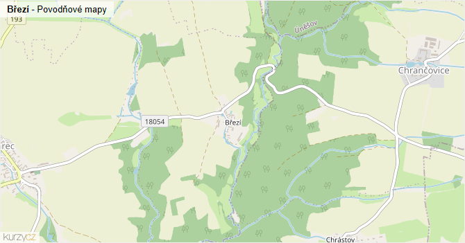 Březí - záplavové mapy stoleté vody