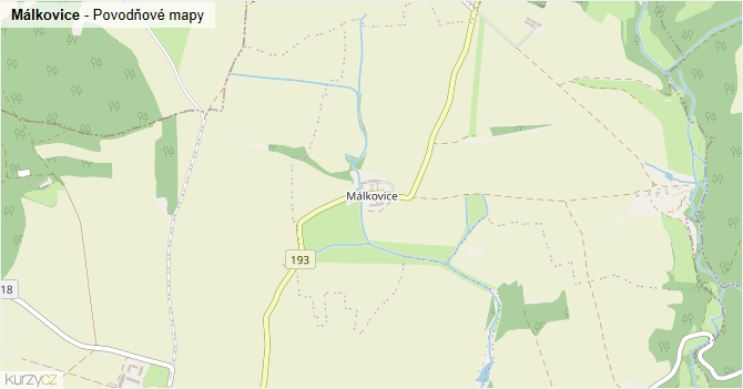 Málkovice - záplavové mapy stoleté vody