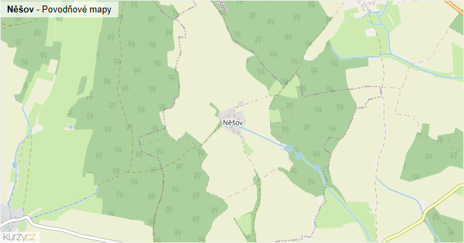 Něšov - záplavové mapy stoleté vody