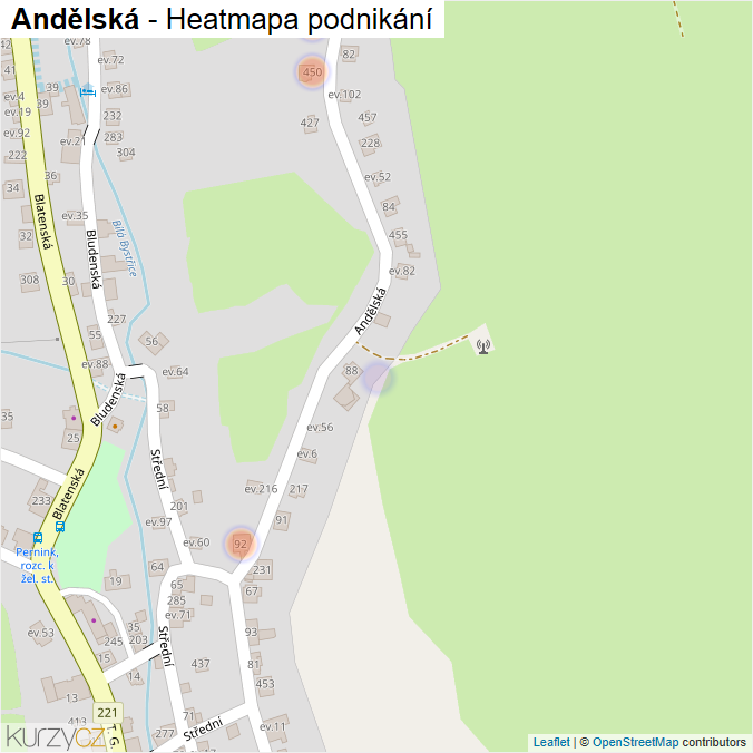 Mapa Andělská - Firmy v ulici.