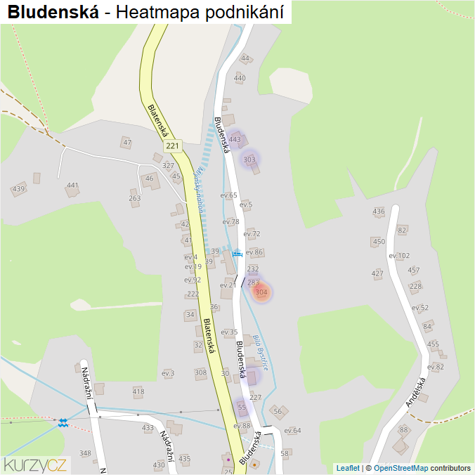 Mapa Bludenská - Firmy v ulici.