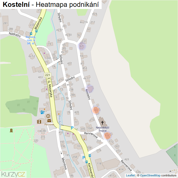 Mapa Kostelní - Firmy v ulici.