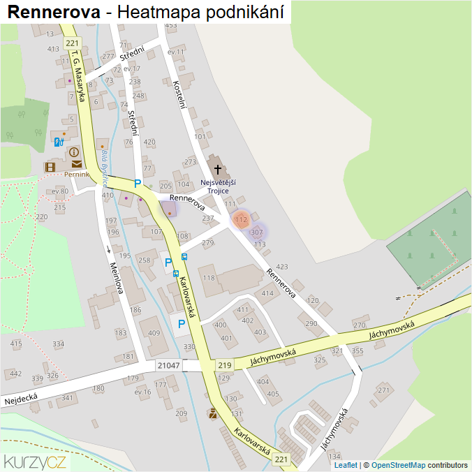 Mapa Rennerova - Firmy v ulici.