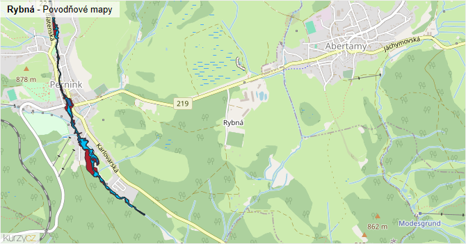 Rybná - záplavové mapy stoleté vody