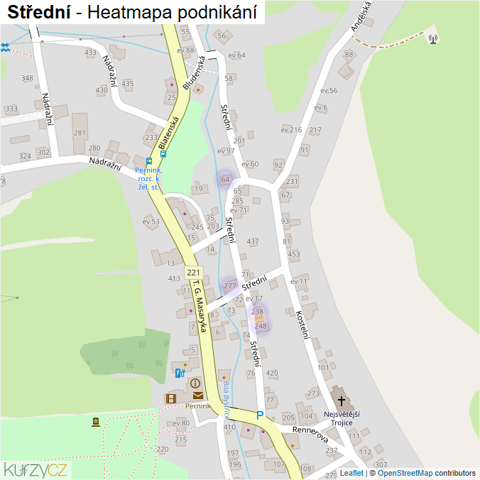 Mapa Střední - Firmy v ulici.