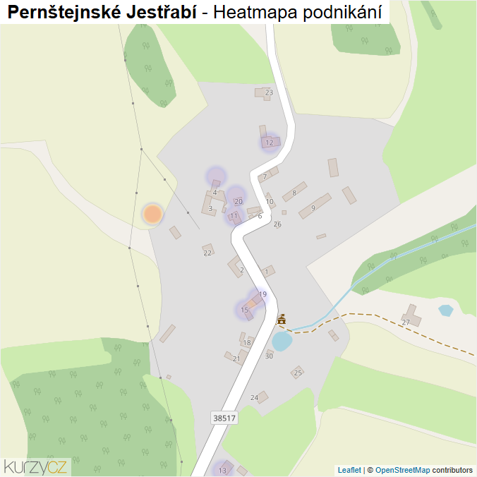 Mapa Pernštejnské Jestřabí - Firmy v části obce.