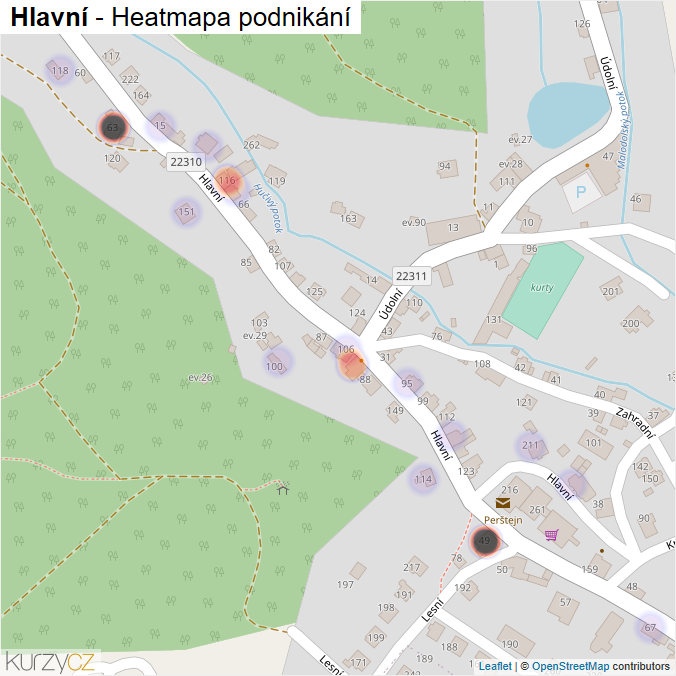 Mapa Hlavní - Firmy v ulici.