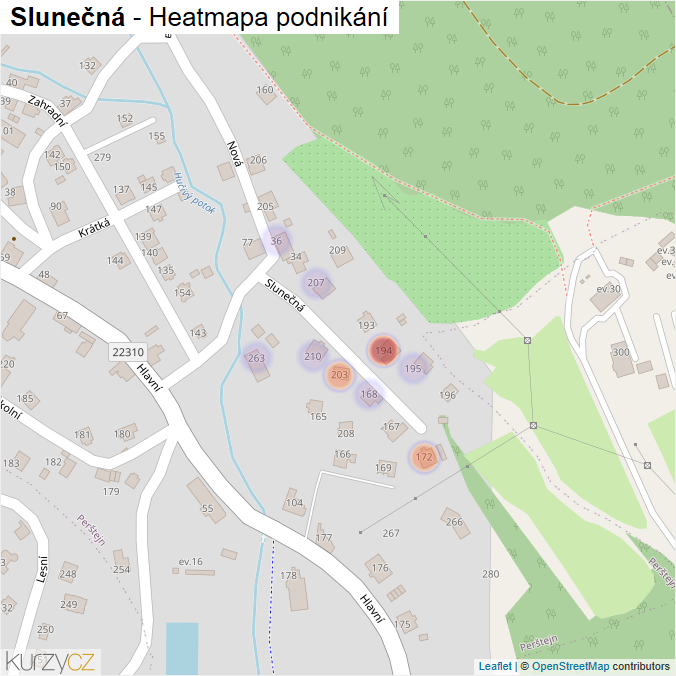 Mapa Slunečná - Firmy v ulici.