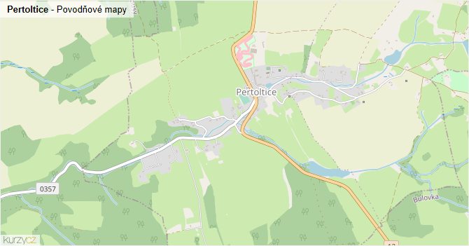 Pertoltice - záplavové mapy stoleté vody