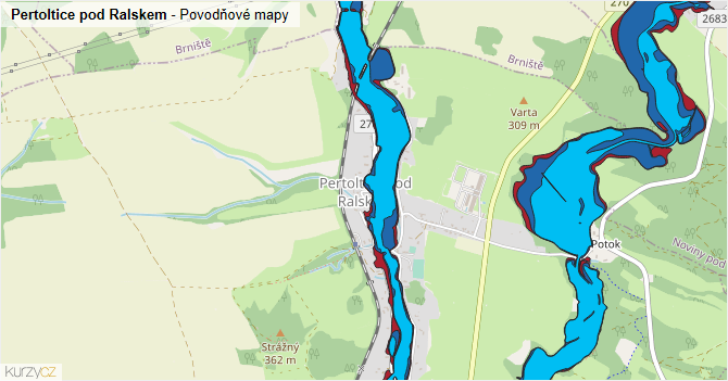 Pertoltice pod Ralskem - záplavové mapy stoleté vody