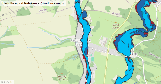 Pertoltice pod Ralskem - záplavové mapy stoleté vody