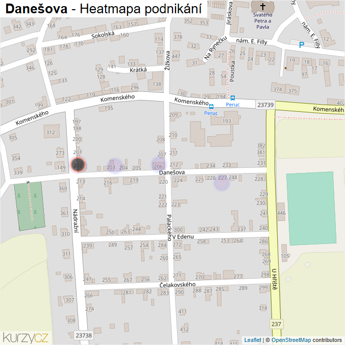 Mapa Danešova - Firmy v ulici.