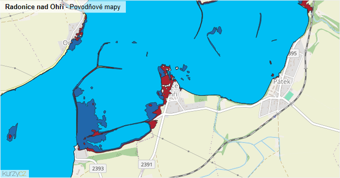 Radonice nad Ohří - záplavové mapy stoleté vody
