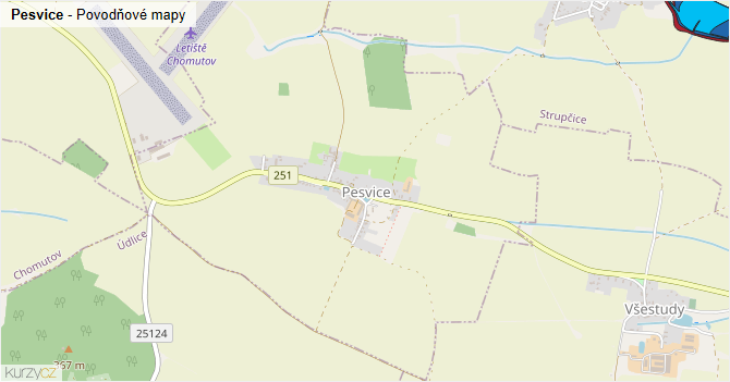 Pesvice - záplavové mapy stoleté vody