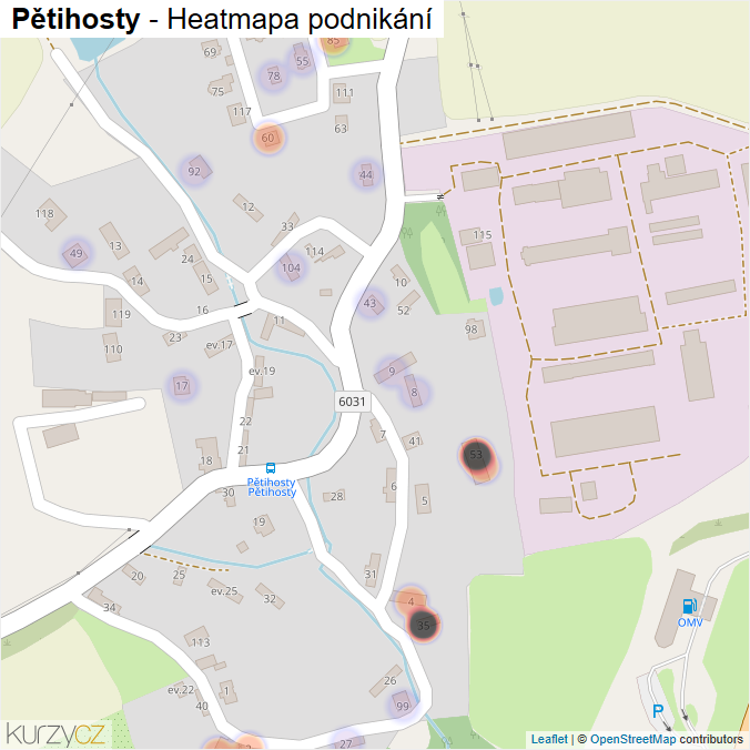 Mapa Pětihosty - Firmy v části obce.