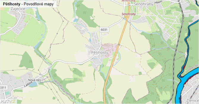 Pětihosty - záplavové mapy stoleté vody