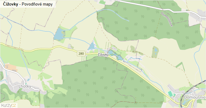 Čížovky - záplavové mapy stoleté vody