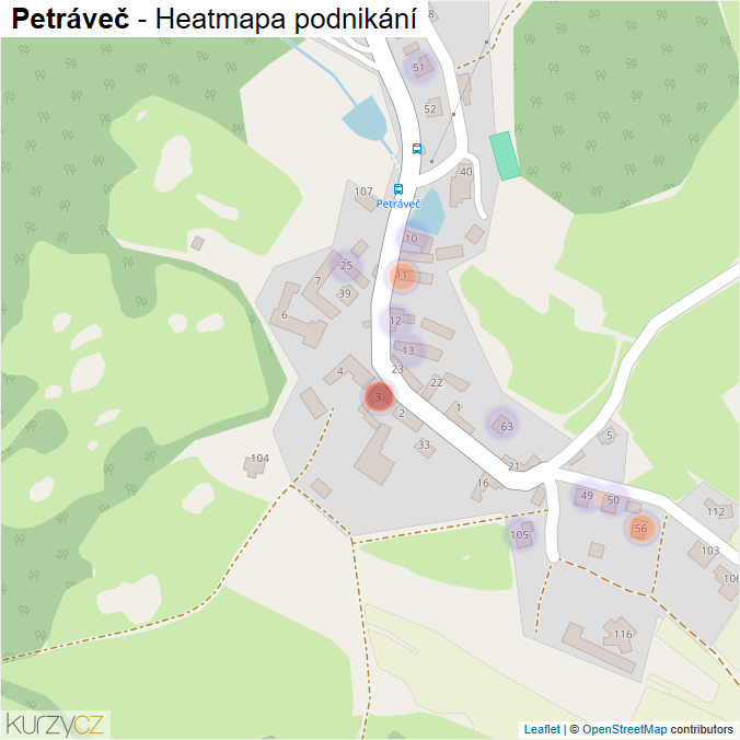 Mapa Petráveč - Firmy v části obce.