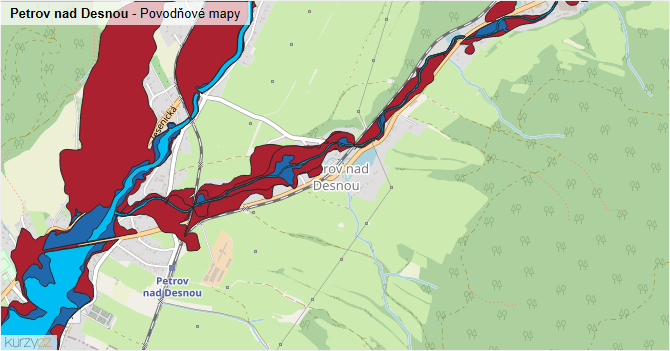 Petrov nad Desnou - záplavové mapy stoleté vody