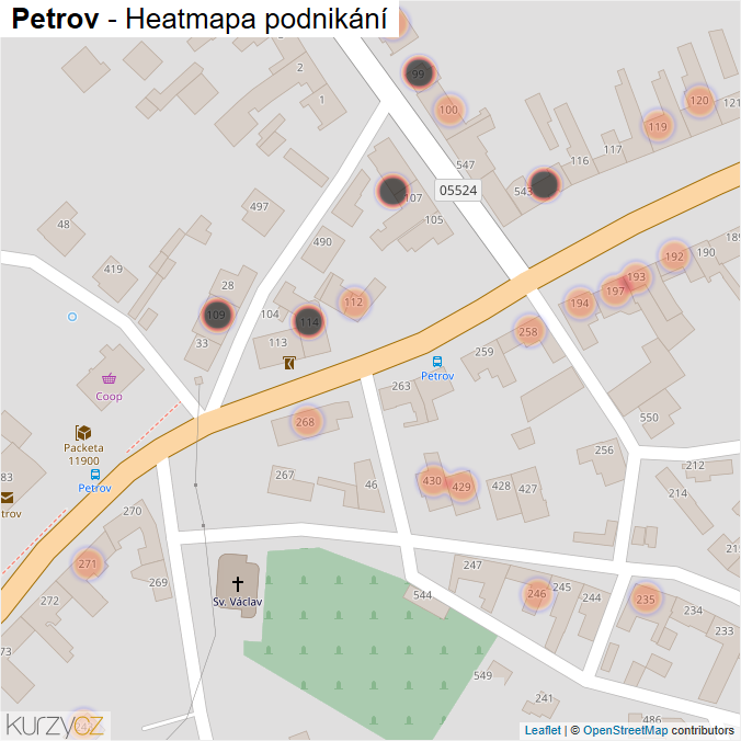 Mapa Petrov - Firmy v obci.