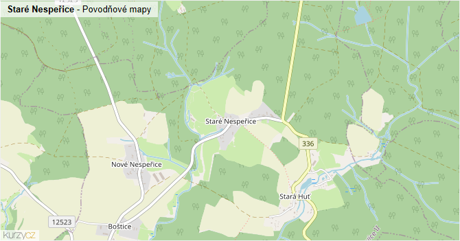Staré Nespeřice - záplavové mapy stoleté vody