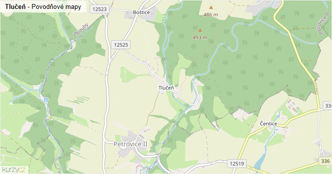 Tlučeň - záplavové mapy stoleté vody