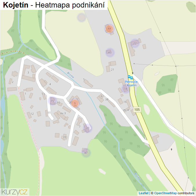 Mapa Kojetín - Firmy v části obce.