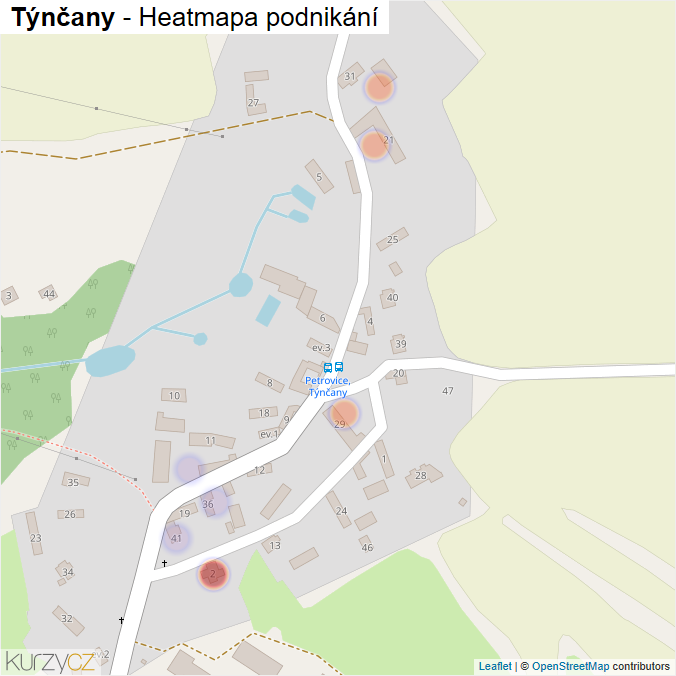 Mapa Týnčany - Firmy v části obce.