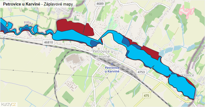 Petrovice u Karviné - záplavové mapy stoleté vody