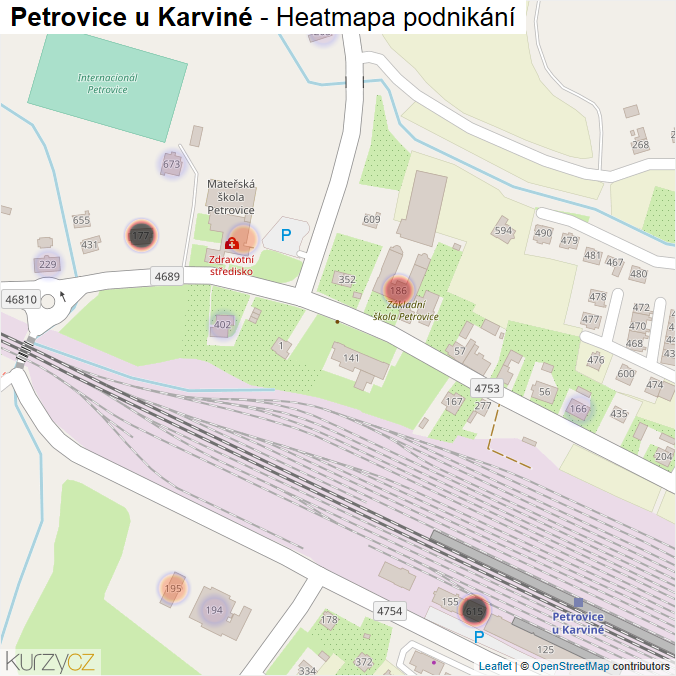 Mapa Petrovice u Karviné - Firmy v části obce.
