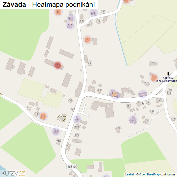 Mapa Závada - Firmy v části obce.