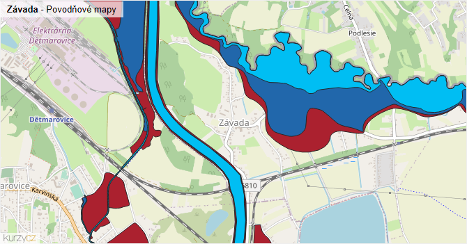 Závada - záplavové mapy stoleté vody