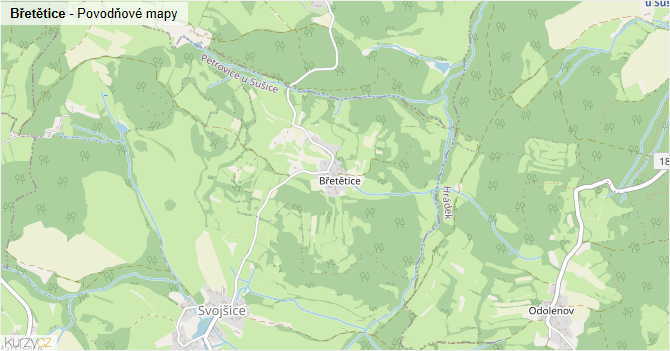 Břetětice - záplavové mapy stoleté vody