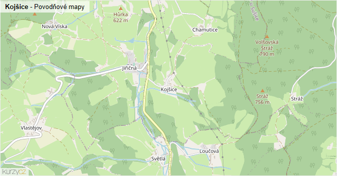 Kojšice - záplavové mapy stoleté vody