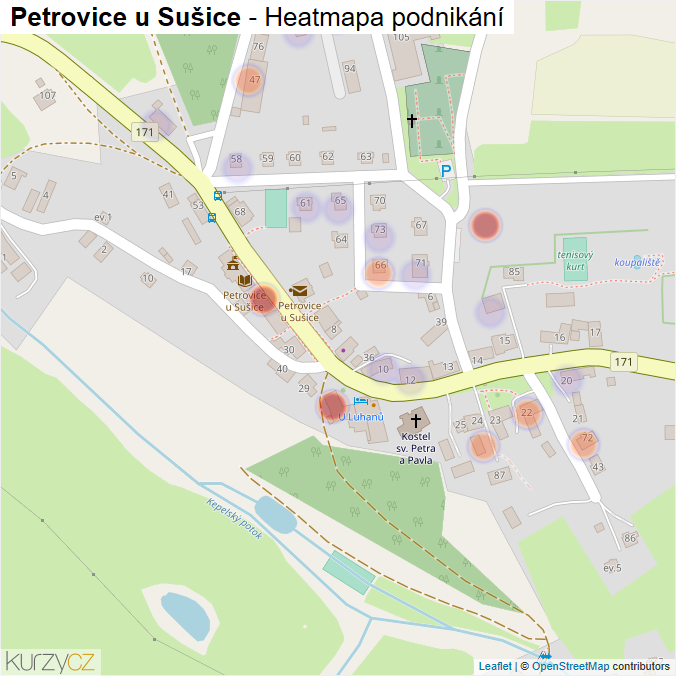 Mapa Petrovice u Sušice - Firmy v části obce.