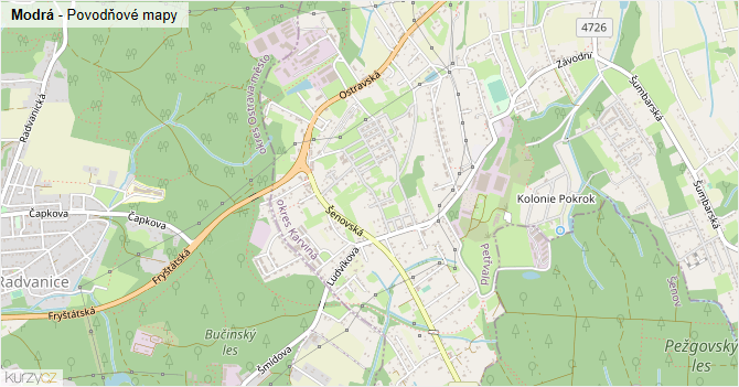 Modrá - záplavové mapy stoleté vody