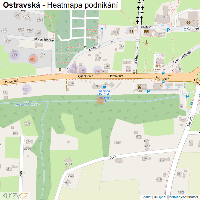 Mapa Ostravská - Firmy v ulici.