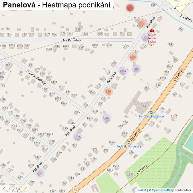 Mapa Panelová - Firmy v ulici.