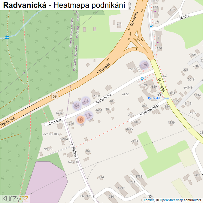 Mapa Radvanická - Firmy v ulici.