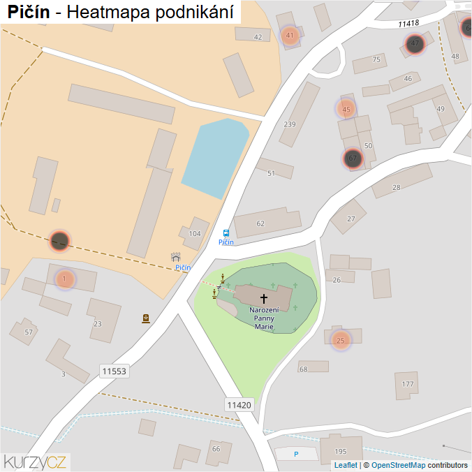 Mapa Pičín - Firmy v obci.