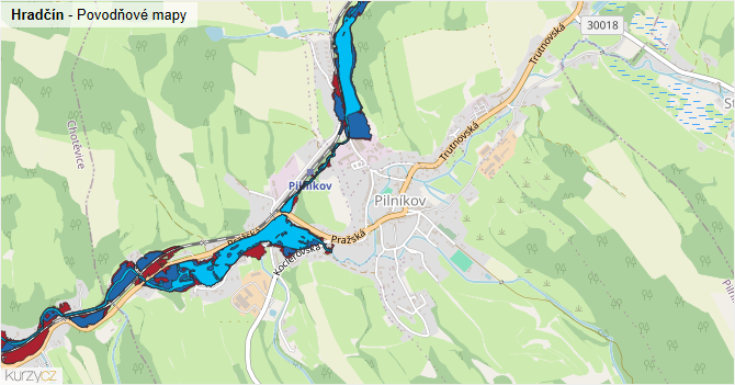 Hradčín - záplavové mapy stoleté vody
