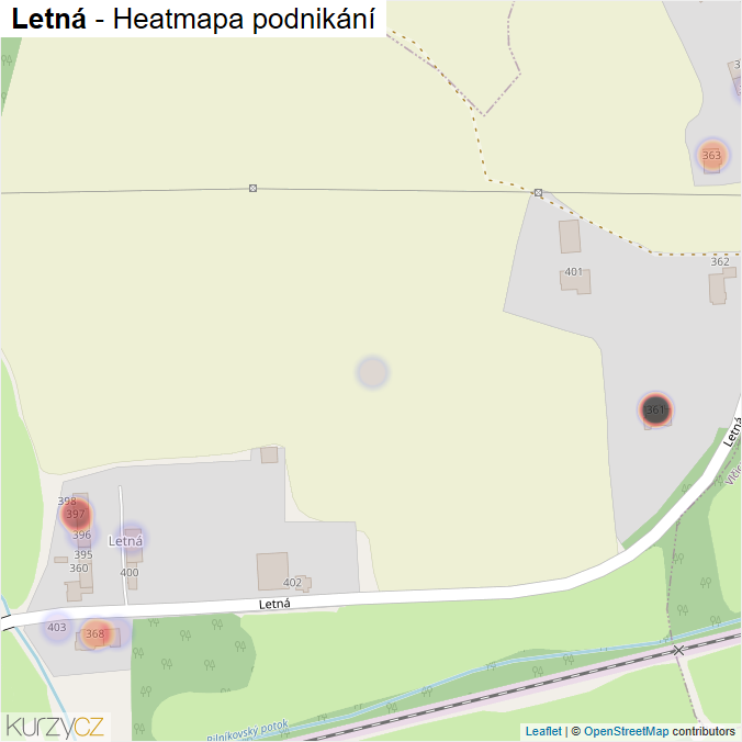 Mapa Letná - Firmy v ulici.