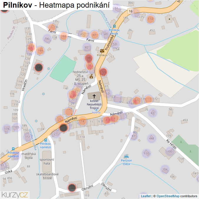 Mapa Pilníkov - Firmy v části obce.