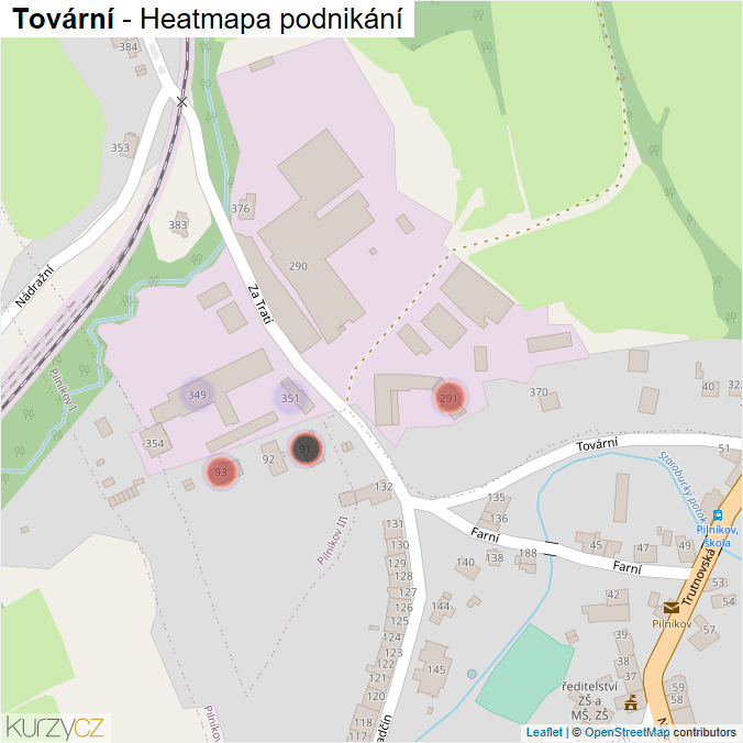 Mapa Tovární - Firmy v ulici.