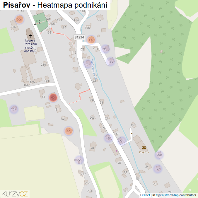 Mapa Písařov - Firmy v části obce.
