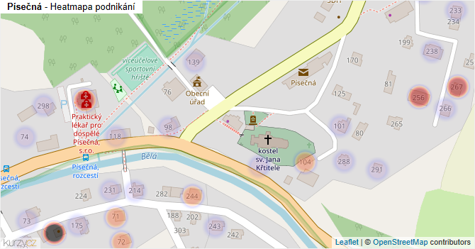 Písečná - mapa podnikání