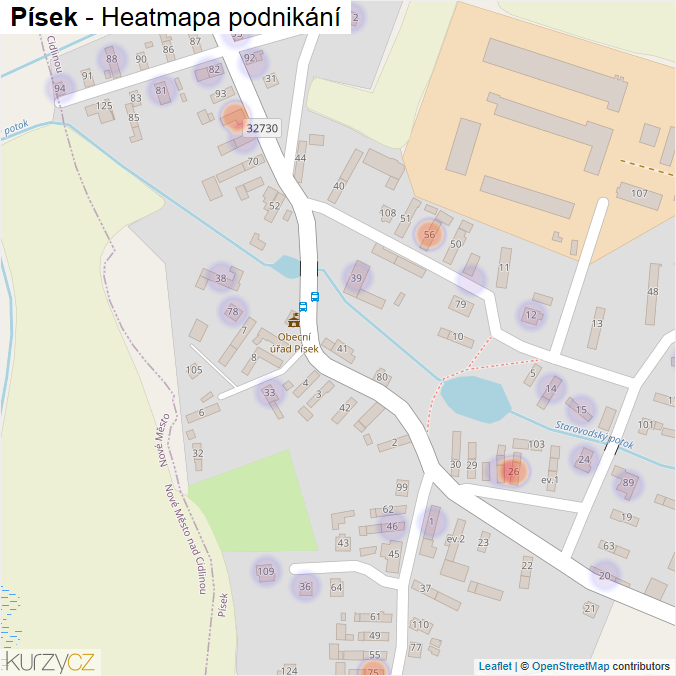 Mapa Písek - Firmy v části obce.