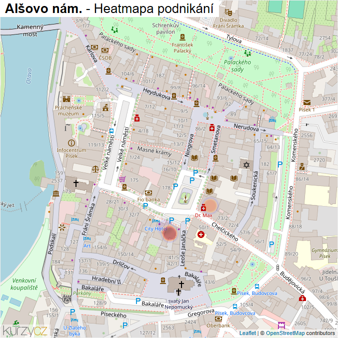 Mapa Alšovo nám. - Firmy v ulici.
