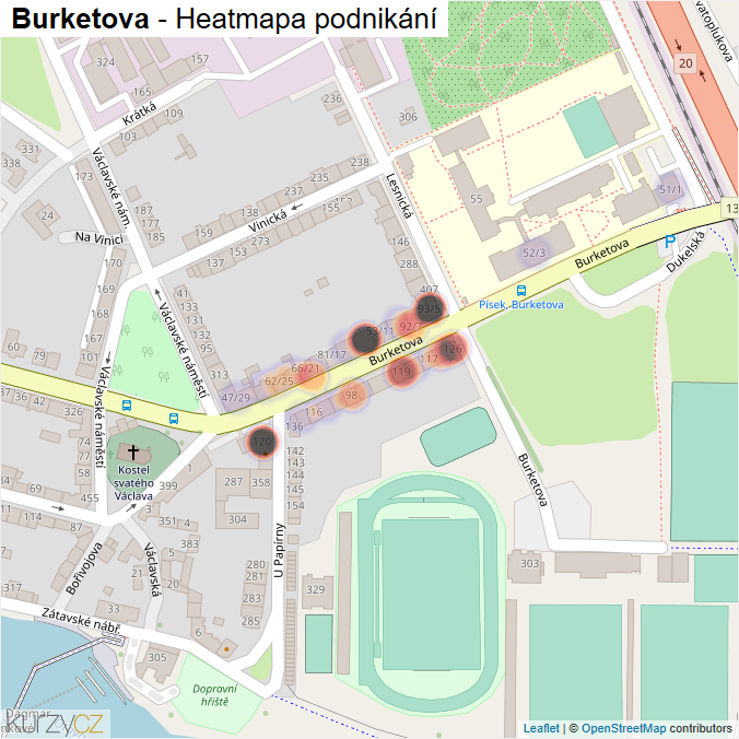 Mapa Burketova - Firmy v ulici.