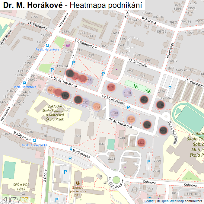Mapa Dr. M. Horákové - Firmy v ulici.